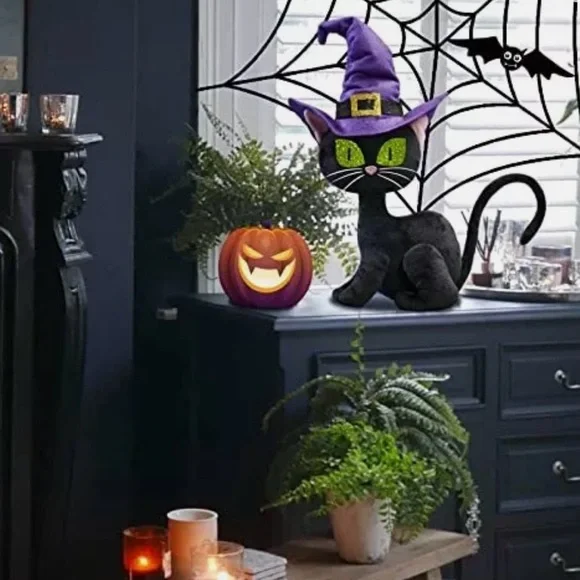 CRCZK Halloween Black Cat Plush Decor Handmade Swedish Tomte Nordic Cat Gnome - Picture 2 of 6